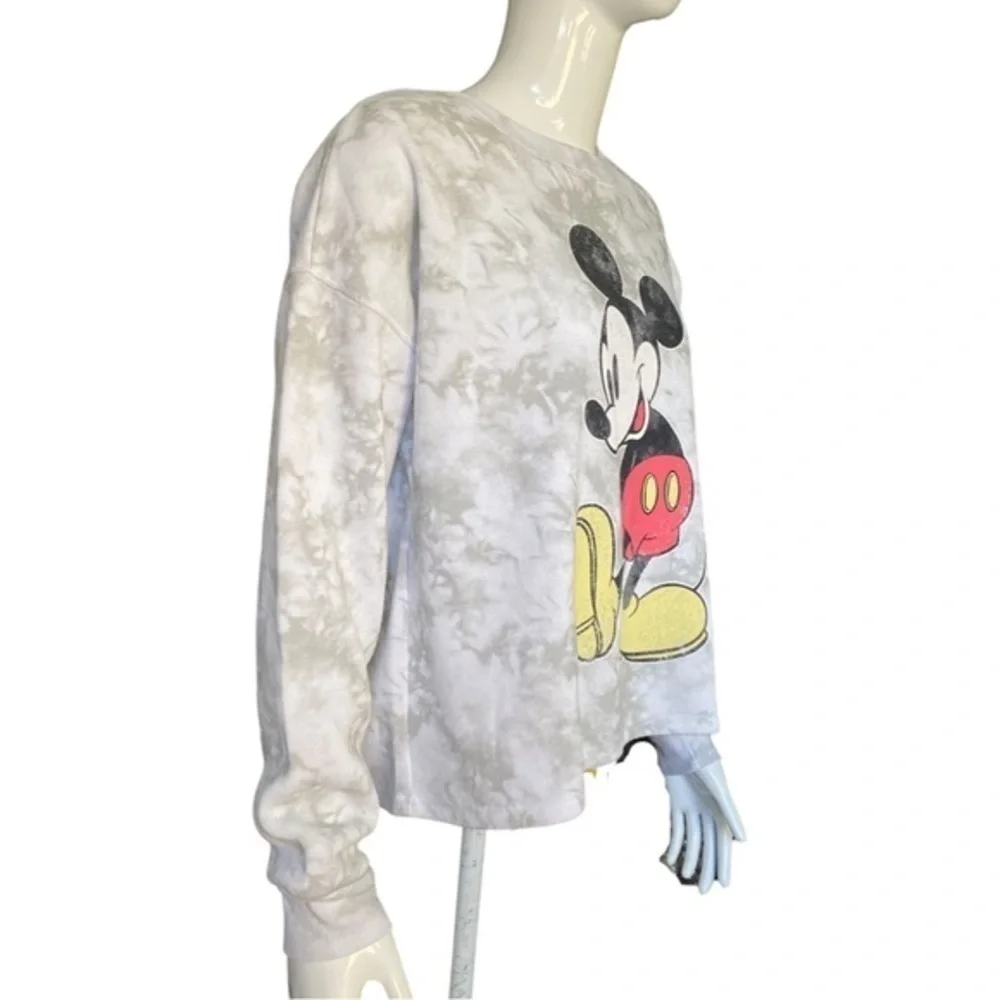 DISNEY MICKEY MOUSE White/Gray Tye Dye Crewneck Long Sleeve Sweatshirt size M - Picture 3 of 6